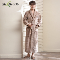 Korean pajamas Mens winter coral velvet nightgown thickened extended flannel large size bathrobe Mens autumn and winter home clothes