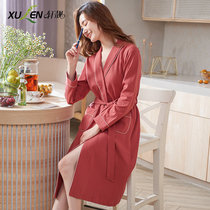 Nightgown ladies pajamas spring and autumn cotton long-sleeved pajamas bathrobes plus-size mid-length temperament yukata robe nightgown