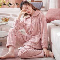 Coral fleece pajamas womens autumn and winter thickened flannel set can be worn outside the 2022 new homewear sweet