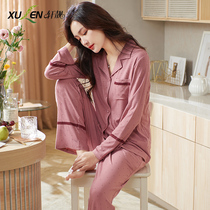 Womens pajamas spring and autumn thin modal silk long sleeves womens loose and comfortable loungewear womens plus-size set