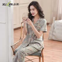 Pajamas ladies spring and summer thin cotton short sleeve trousers plus size middle-aged mother Summer Home suit suit