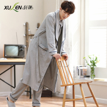 Pajamas men autumn and winter long sleeves cotton warm large size bathrobe spring and autumn nightgown home wear three-piece set