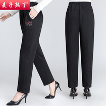 Mom spring casual straight cotton pants grandma pants foreign-aged womens pants elastic waist long pants spring and autumn