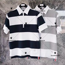 Thom Browne TB men and women same lapel striped cotton polo shirt short sleeve t-shirt