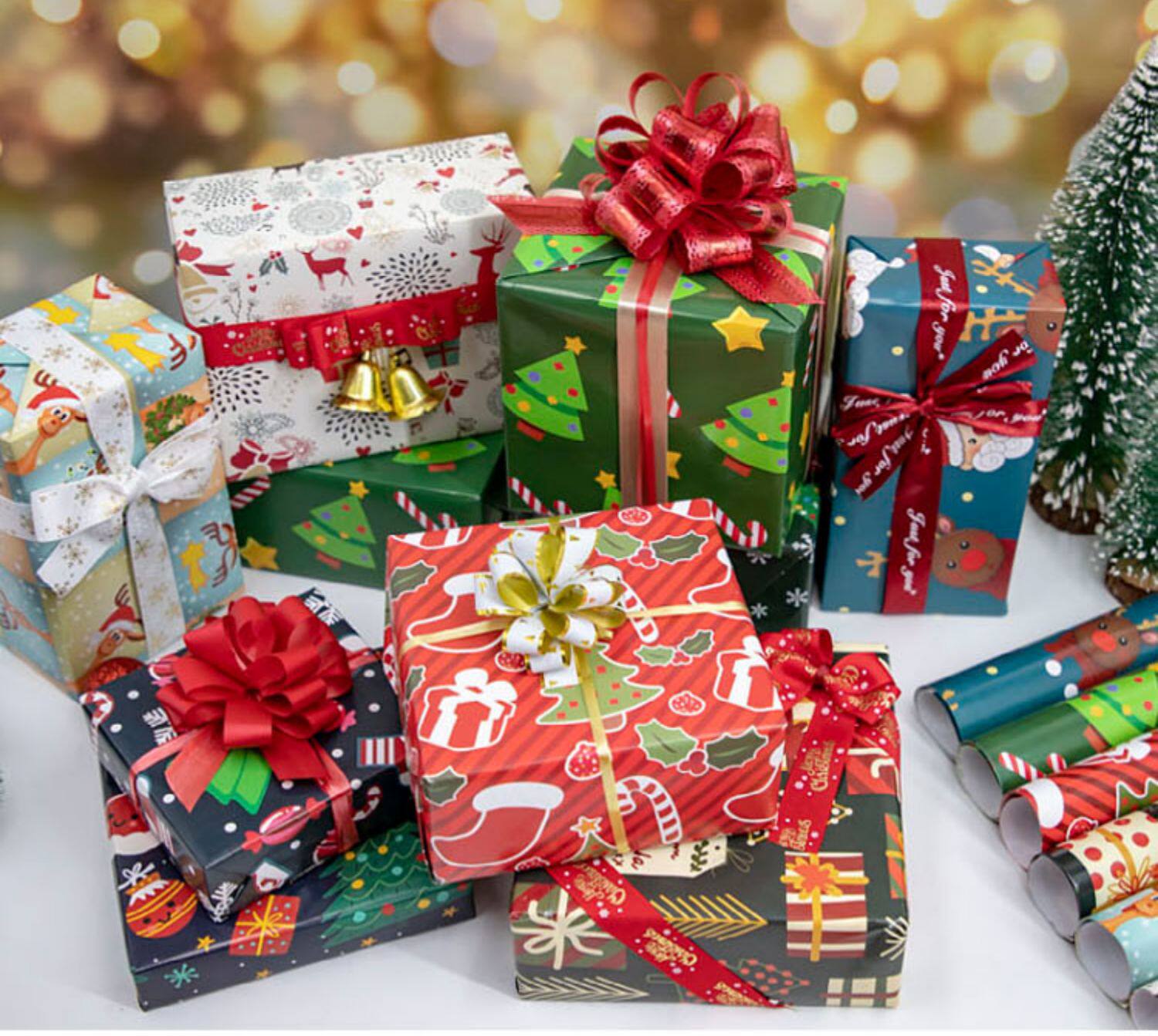 礼品圣诞节丝带蝴蝶结生日卡通手工装饰礼物礼盒彩色精美包装纸