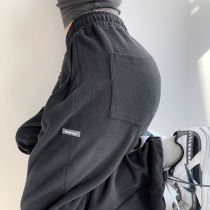Sweatpants womens drawstring feet 2021 new spring and autumn loose straight pants summer thin thin wild gray sweatpants