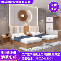 Guangdong Qingyuan City Dongguan Hotel bed standard room full set of hanging board custom hotel furniture Single double special bed