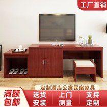 Custom hotel furniture Standard room Full hotel apartment TV cabinet Hanging board Mirror table and chair combination luggage table