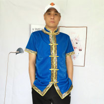 Summer men Mongolian short-sleeved cardigan stand-neck ethnic clothing short Mongolian restaurant waiter tooling Mongolian