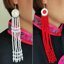 Ethnic style earrings Long tassel models handmade beaded hypoallergenic ethnic minority performance accessories Mongolian earrings