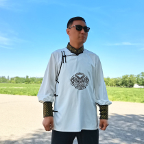New Mongolian shirt mens long-sleeved loose casual embroidered ethnic wind cardigan thin section improved Mongolian daily wear