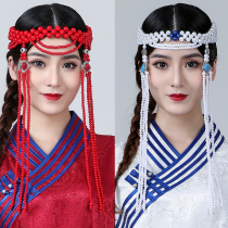 Mongolian headwear ladies long ethnic handmade beads headdress bridal hair ornaments Mongolian dance performance headdress