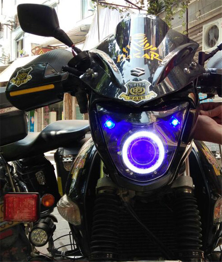 gw250摩托车大灯改装q5双光透镜氙气灯大灯总成 55w海5天使恶魔眼