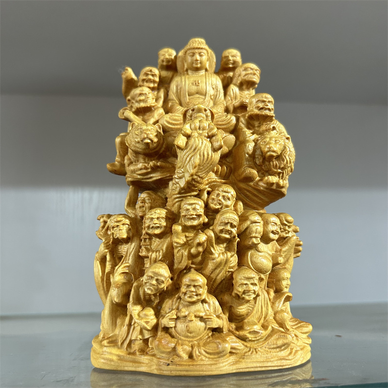 墨西哥黄杨木雕刻叠罗汉佛像摆件实木雕刻十八罗汉坐禅如来工艺品