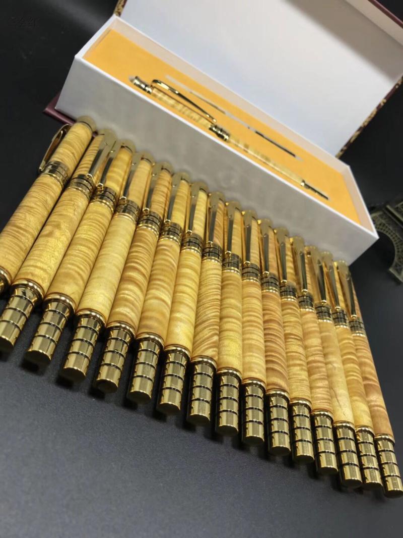 big leaf golden silk nanmu craft pen dual-use solid wood fountain pen ballpoint pen water ripple learning office gift