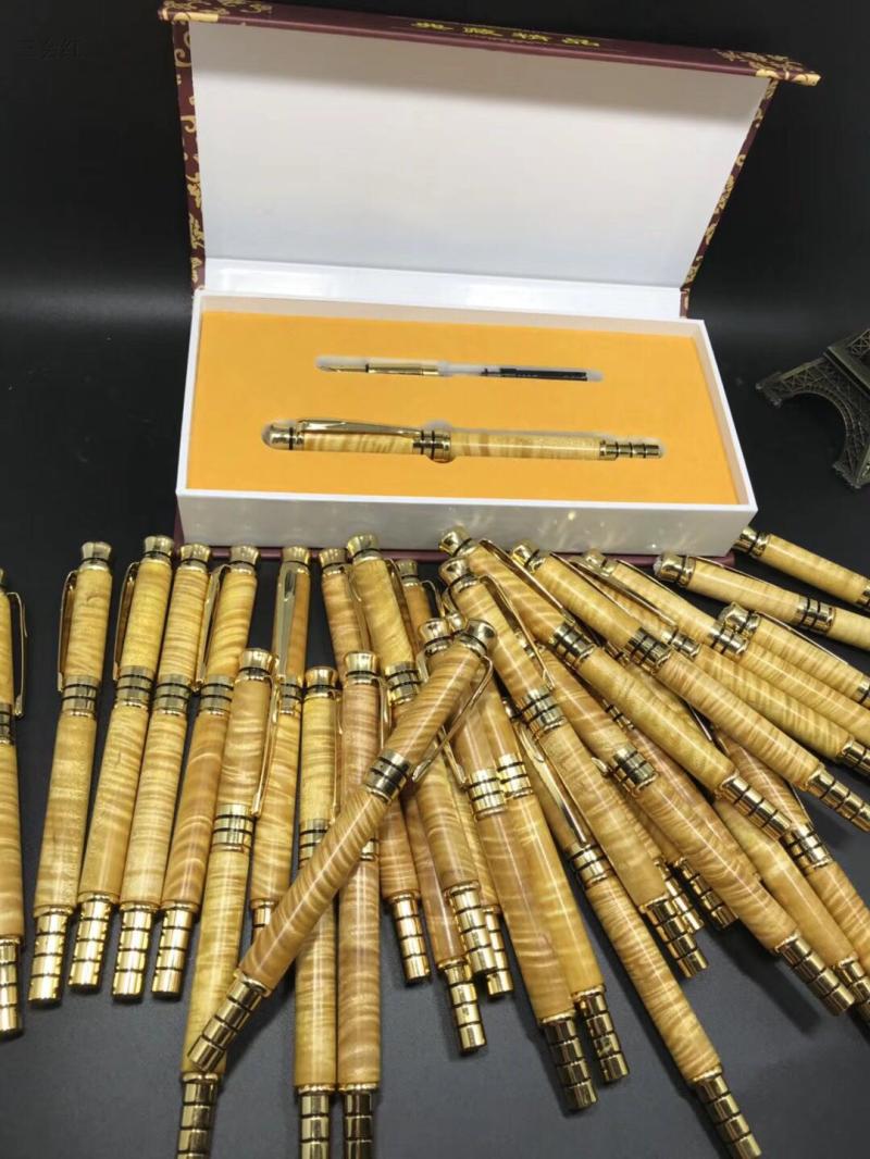 big leaf golden silk nanmu craft pen dual-use solid wood fountain pen ballpoint pen water ripple learning office gift