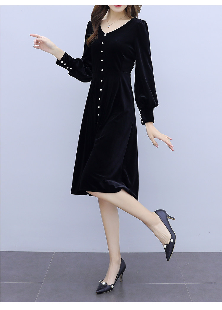 2022秋装新款金丝绒年会少女粉嫩穿搭连衣裙新年过年衣服女装 - 17网