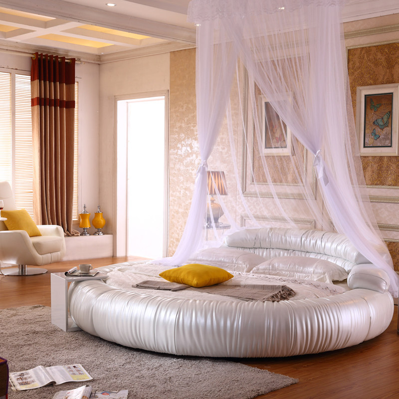 海格 圆形皮床卧室家具高档真皮床双人床圆床皮床软床婚床公主床