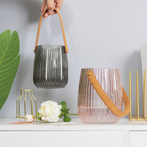 Nordic modern minimalist creative carry-on belt stripe dried flower glass vase flower arrangement hydroponic living room ornaments