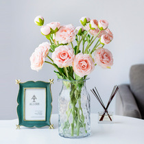 Simulation of single two happy Camellia silk flower flower arrangement fake flower arrangement living room table decoration decoration