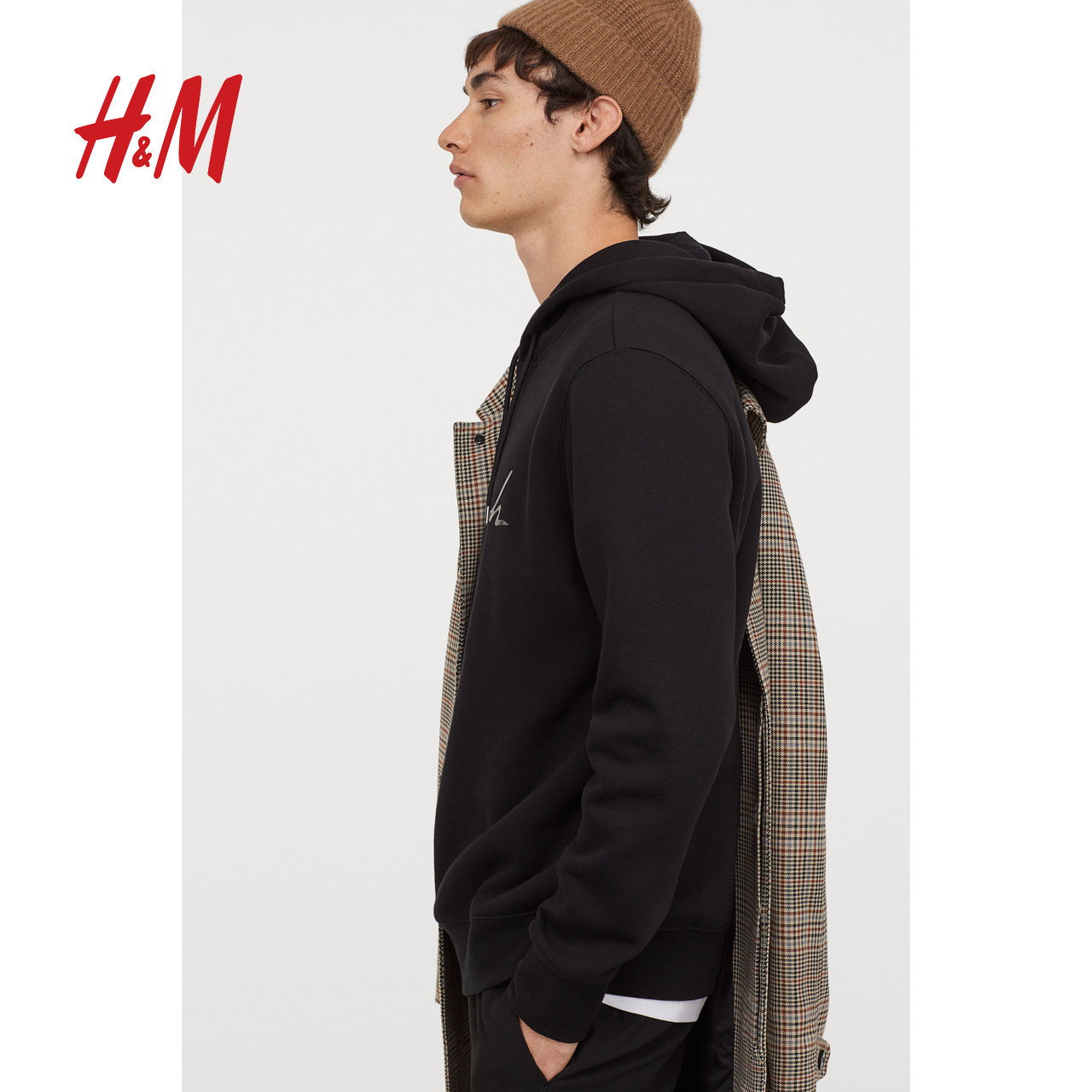 hm 男装卫衣 宽松印花卫衣男连帽时尚潮流上衣男0678624