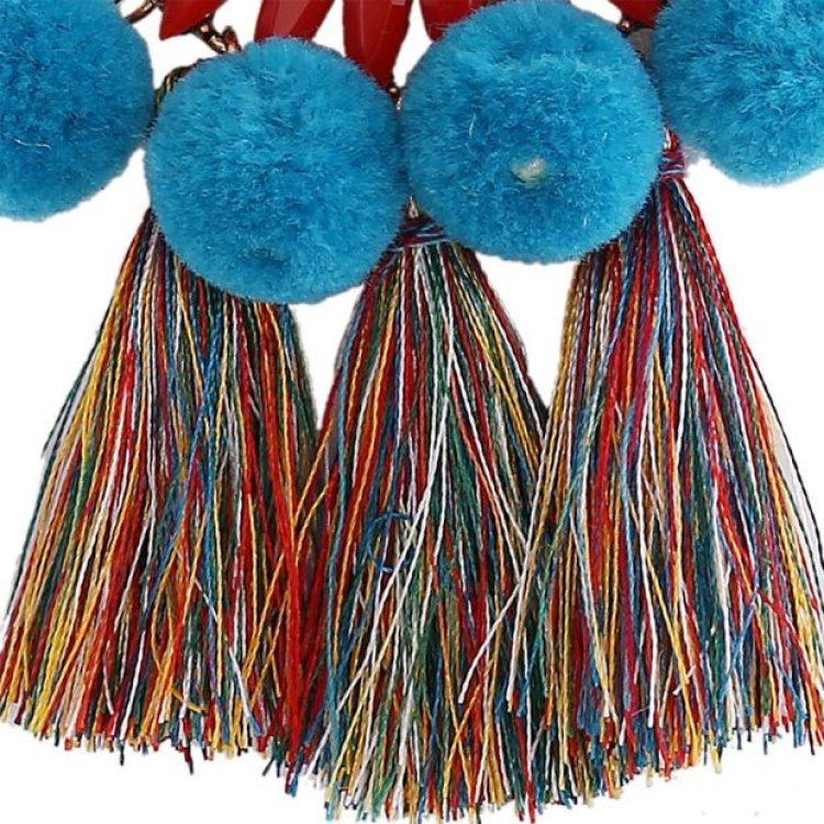 新款气质boho流苏耳环毛球复古民族风彩色水晶长款耳坠女百搭耳环