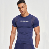 OMG nylon professional high elastic tight fitness clothes men quick dry running training short sleeve sports T-shirt summer