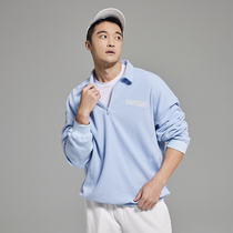 OMG Tide Brand Spring and Autumn Waffle Lapel Pullover Sport Sweatshirt Mens Loose Casual Solid Color Hatless Zipper