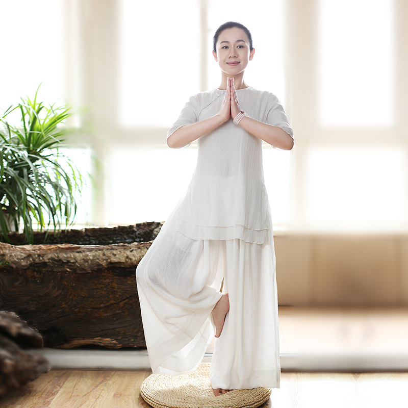 The Spring windy day China silk cotton and linen wide - legged pants female trousers loose zen tea art leisure yoga, tai chi restoring ancient ways