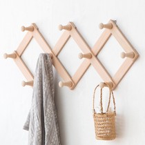 Clothes hanger Telescopic coat rack Free hole hanger Wall type Nordic solid wood wall hanging door clothes hook