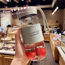 Heat-resistant glass lady with rope portable tea bubble flower tea cup Korean version of the male business simple cup