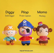 Crochet Graph Solution (Pirate Trios Group) Hairy Wire Hand-woven Doll Tutorial No Video Non Finished Product