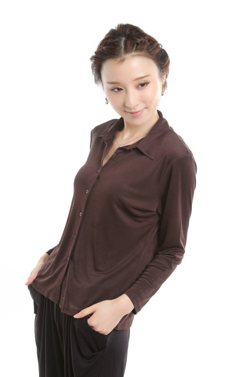 三变钱塘韩版春装桑蚕丝开衫真丝针织衬衫衣女长袖打底衫厂家直销