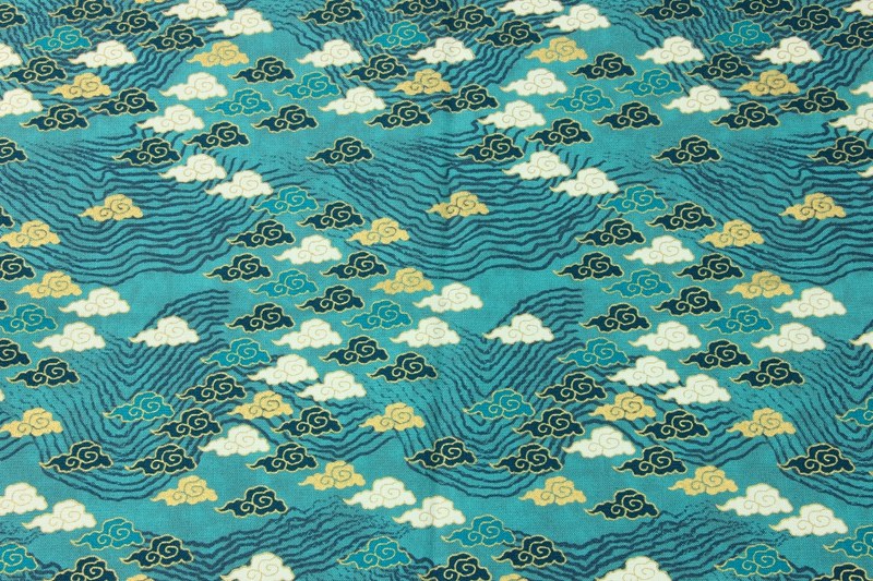 进口棉麻古布日式和风烫金祥云印花布料手工diy 拼布口金包包面料