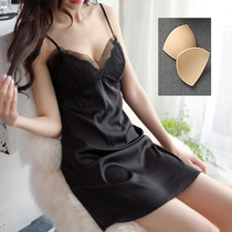 Silk satin suspenders nightgown sexy pajamas lace short silk thin emotional appeal passion tease big size Summer