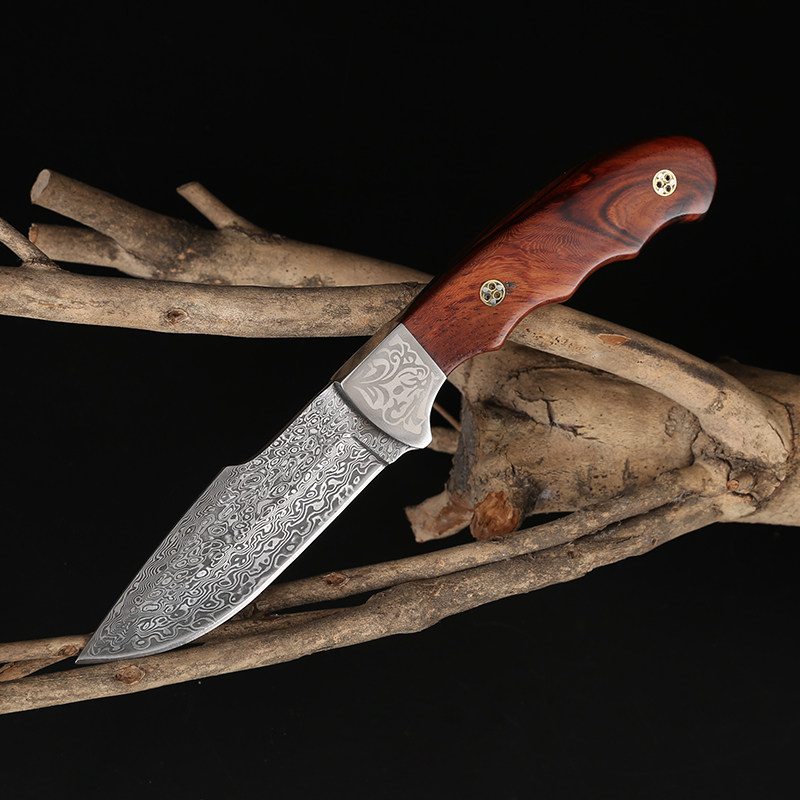 户外大马士革钢刀军刀手工锻打高硬度荒野求生防身刀特战狩猎刀具