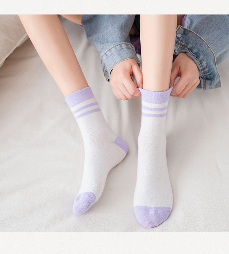 紫色中筒袜女ins潮香芋紫袜子女日系可爱长袜秋冬长筒高帮女袜子