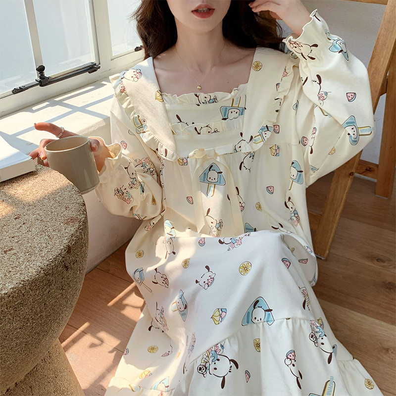 Princess Wind Cute Sleeping Dress Spring Autumn Season 2023 New Paccia Dog Sleepwear Woman Long Sleeve Pregnant Woman Big Code Home-Taobao