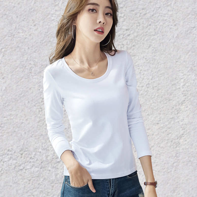 images 0:Early autumn pure cotton-white t-shirt female long-sleeved bottom shirt 2022 new black round collar tightly built low-collar autumn clothes images 0:Early autumn pure cotton-white t-shirt female long-sleeved bottom shirt 2022 new black round collar tightly built low-collar autumn clothes