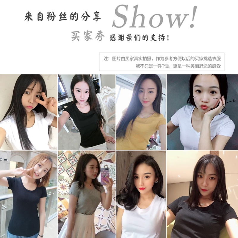 images 2:Pure cotton black t-shirt girl summer short-sleeved V-sharp tights 2022 chicken heart-take half-sleeved T-shirt thin body images 2:Pure cotton black t-shirt girl summer short-sleeved V-sharp tights 2022 chicken heart-take half-sleeved T-shirt thin body