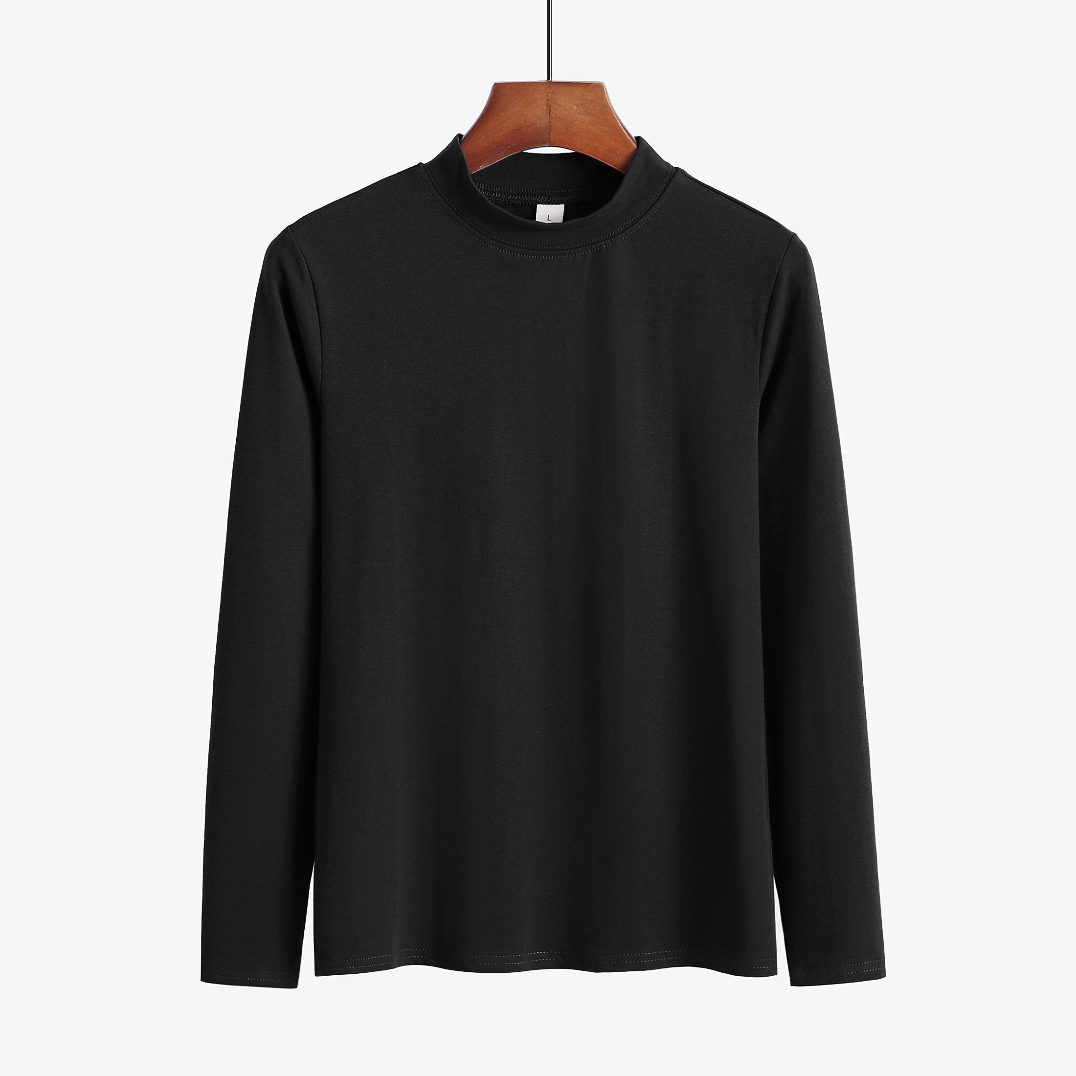 images 20:Early autumn pure cotton-white t-shirt female long-sleeved bottom shirt 2022 new black round collar tightly built low-collar autumn clothes images 20:Early autumn pure cotton-white t-shirt female long-sleeved bottom shirt 2022 new black round collar tightly built low-collar autumn clothes