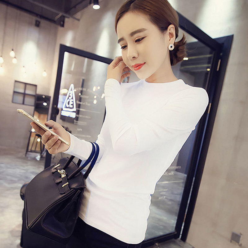 images 7:Five-point bottom-up shirt girl spring and autumn 2022 new selfish Korean version half-collar black medium-sleeved top-fitted t-shirt images 7:Five-point bottom-up shirt girl spring and autumn 2022 new selfish Korean version half-collar black medium-sleeved top-fitted t-shirt