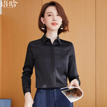 Black stand-up collar shirt womens long-sleeved temperament 2022 autumn new interview formal wear professional workwear shirt