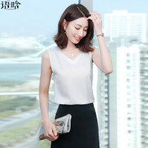 Chiffon vest suspenders womens summer v-neck satin bottoming shirt sleeveless design sense suit with white top summer