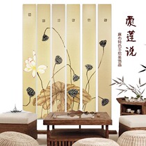 Chinese Style Decor Front Door Living Room Wood Frame Print Linen Fabric Hand Painting Plants Zen Flowers Hand Painting