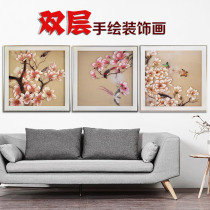 New Chinese Decorative Framed Chinese Decorative Painting Living Room Floral Texture Painting Flat Hand Painted Business Meeting Gift