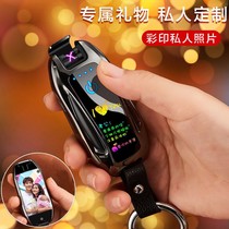 New RED CAR KEY BUTTON CHARGING WINDPROOF LIGHTER FINGERPRINT TOUCH DOUBLE ARC DURABLE LIGHTER HIGH FACE VALUE SENDING MALE