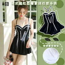 Lidai swimsuit womens 2021 new conservative one-piece skirt covering belly showing thinness gathering sexy super fairy bathing hot spring swimsuit