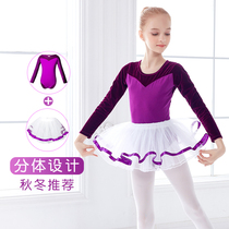 Dance Suit Childrens Pompon Skirt Summer Long Sleeves Play Out Princess Dresses Girl Conjoined to Perform Ballet Dresses