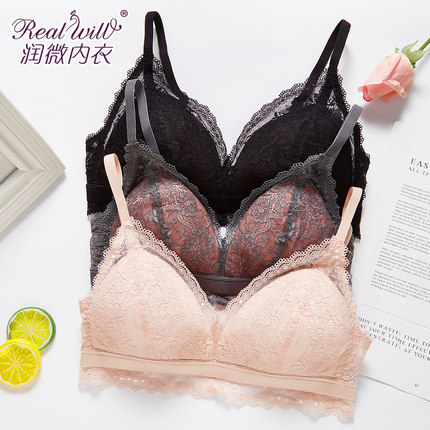 润微bralette薄款内衣三角杯无钢圈文胸女法式蕾丝性感文胸-tmall.com天猫